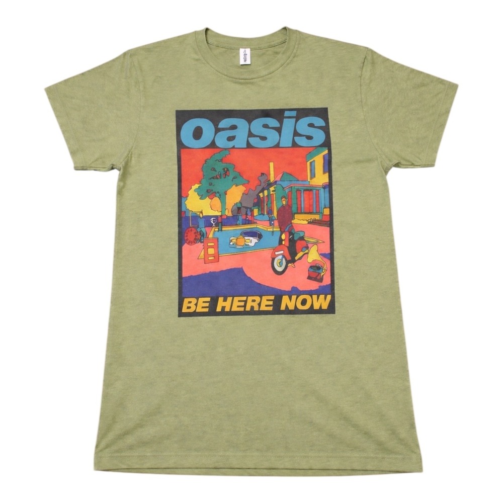 Oasis Be Here Now Album Cover Graphic T-Shirt Mens Sage Green Rock Band Tee